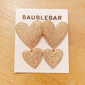 Baublebar Gold Tone Rhinestone Double Heart Earrings Valentines Day